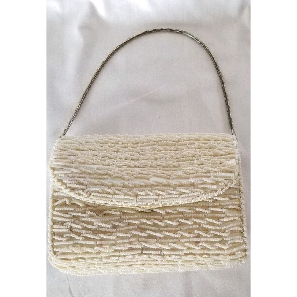 Vintage 50s Pearl Lucite Beaded Purse Hong Kong